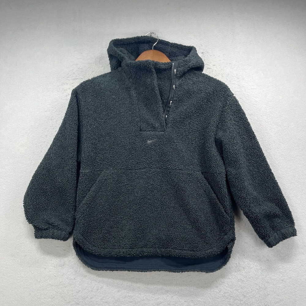 Nike Sherpa Hoodie Youth Medium Black Therma-FIT High Pile Fleece Sweatshirt